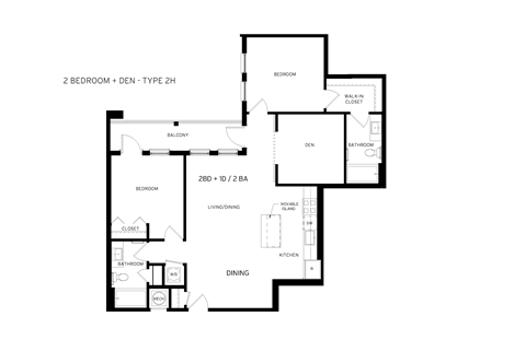 Floor plan for 2 beds, 2 baths, 1164 sqft